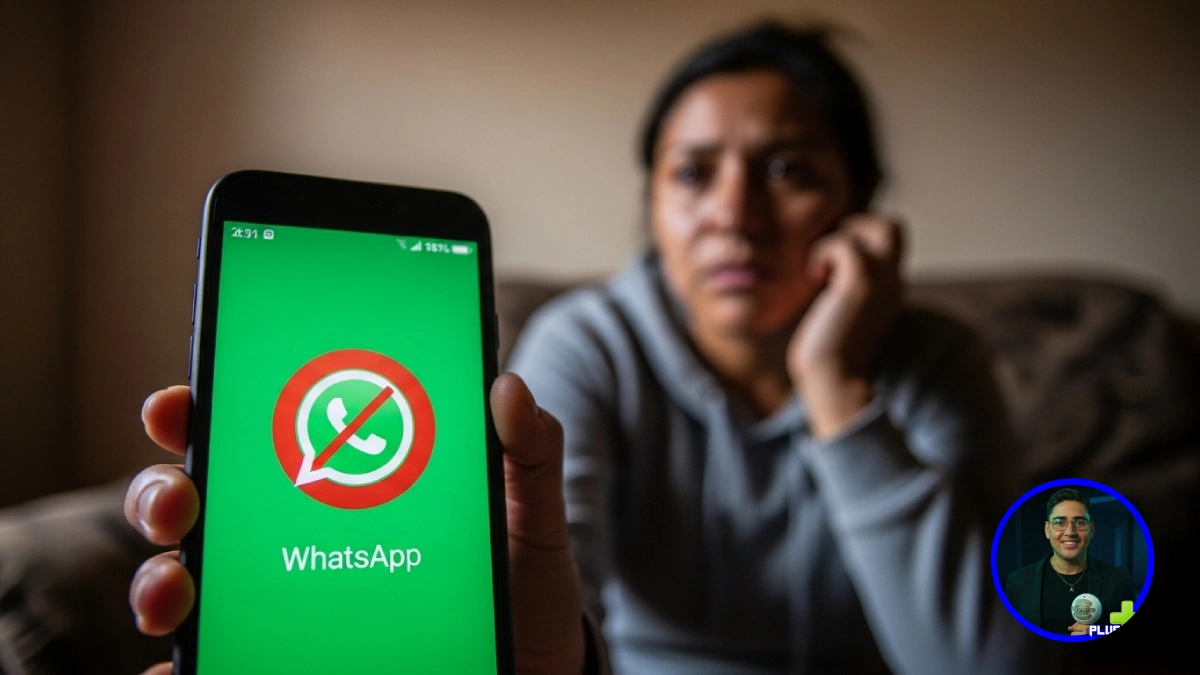 Persona mirando con preocupación su teléfono móvil con el ícono de la app desactivado, representando los celulares sin WhatsApp que dejarán de ser compatibles en 2026.