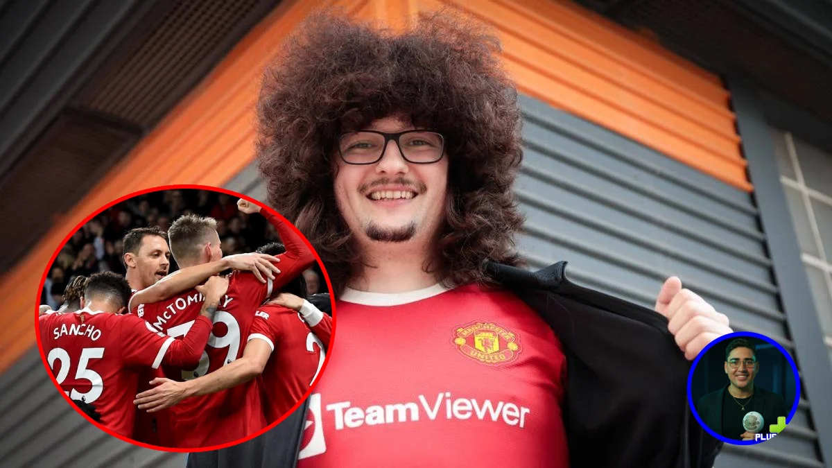 Hincha del Manchester United reaccionando tras el empate de su equipo que evitó que tuviera que cortarse el cabello por una promesa viral.