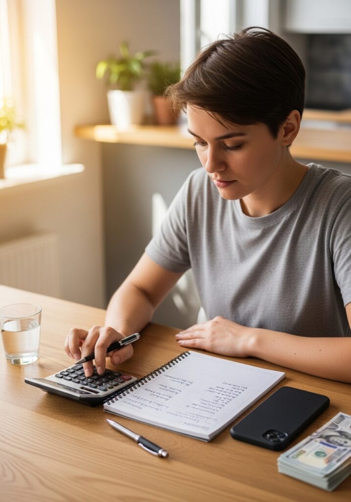 Persona organizando cuentas en un cuaderno como parte de las mejores maneras de ahorrar dinero.