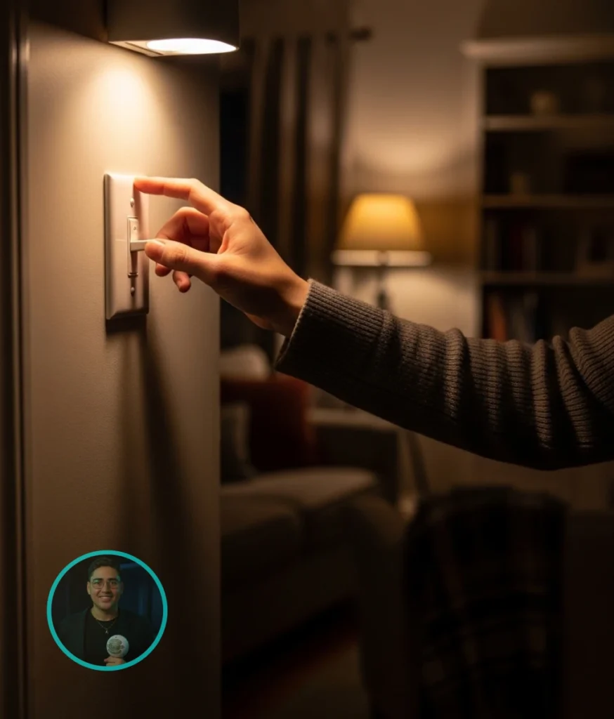 Persona apagando una luz en casa como parte de las mejores maneras de ahorrar.