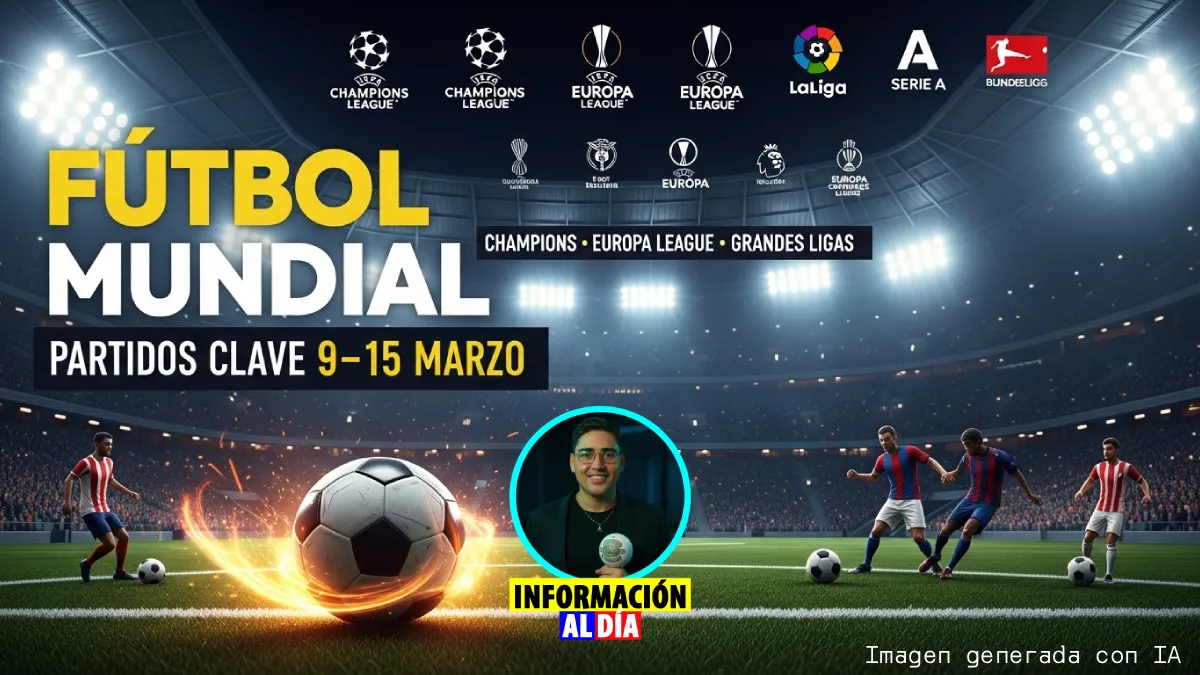 Partidos más importantes del fútbol mundial entre el 9 y el 15 de marzo de 2026 con torneos como la Champions League y Europa League.