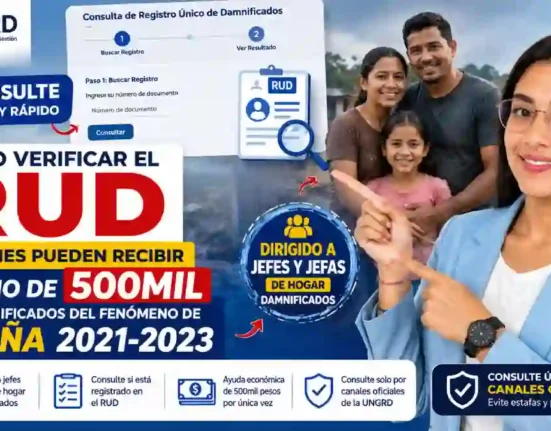 Bono de 500mil pesos para damnificados por La Niña 2021-2023 consulte el RUD y verifique si está registrado